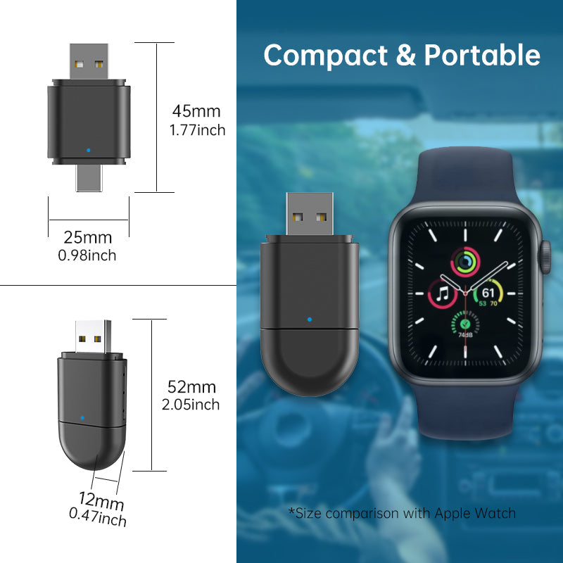 2-in-1 Wireless CarPlay & Android Auto Adapter | USB & Type-C Plug | 5.8GHz Wi-Fi