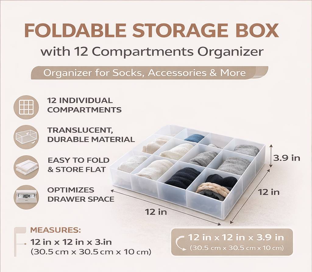 Foldable Storage Box Organizer with 12 Compartments