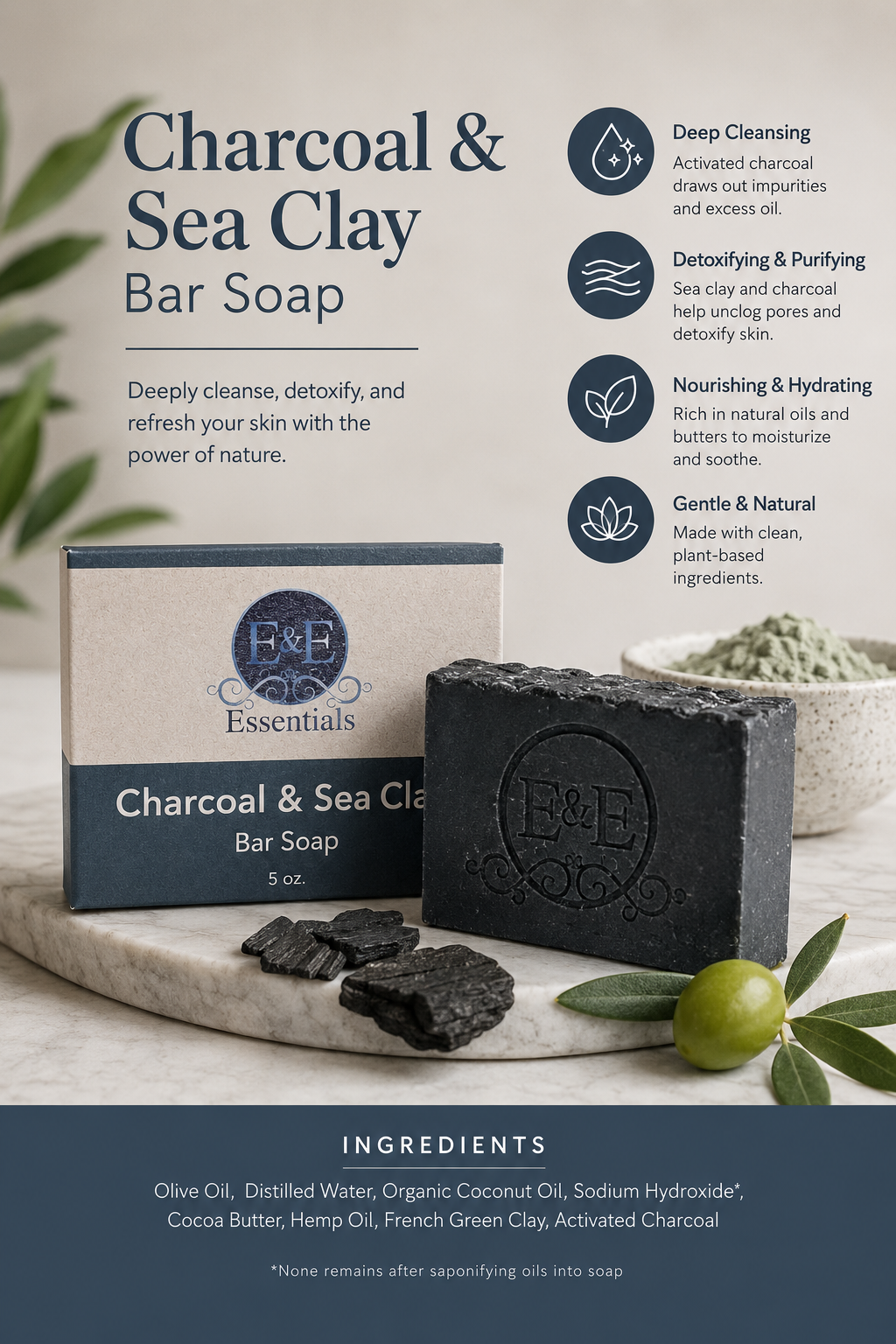 Charcoal & Sea Clay Bar Soap