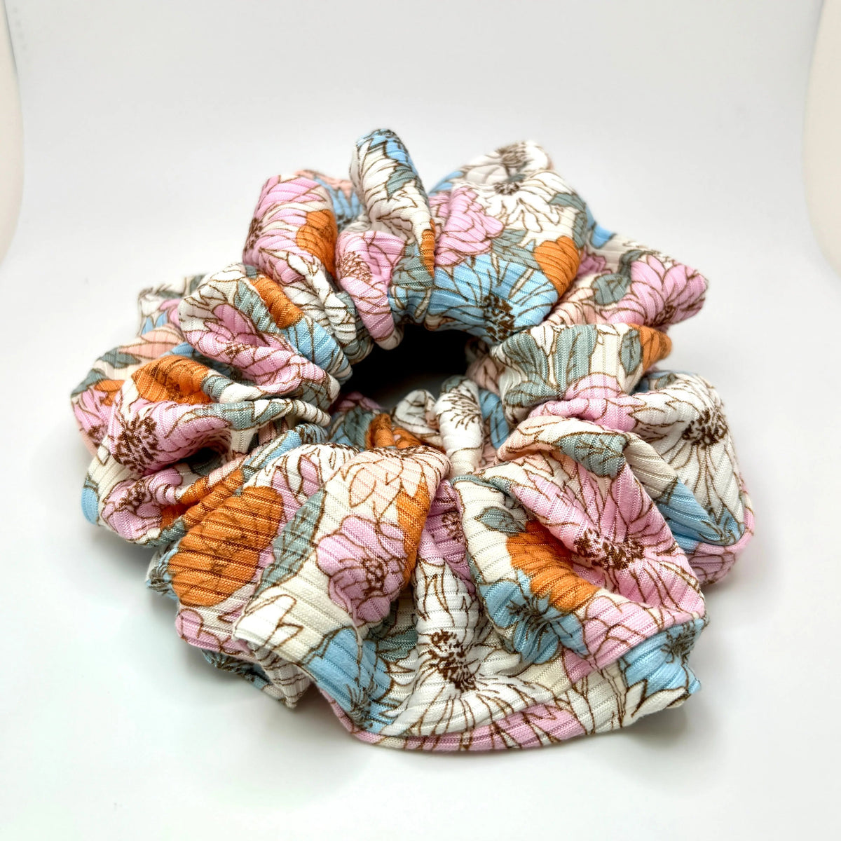 Colorful Flowers Ribbed Scrunchie