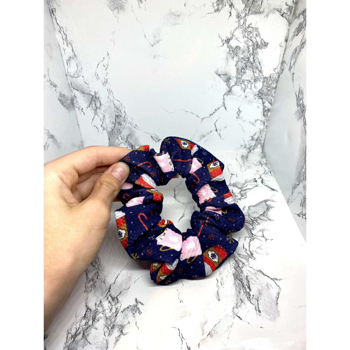 Mini Blue Hot Chocolate Christmas Bullet Scrunchie