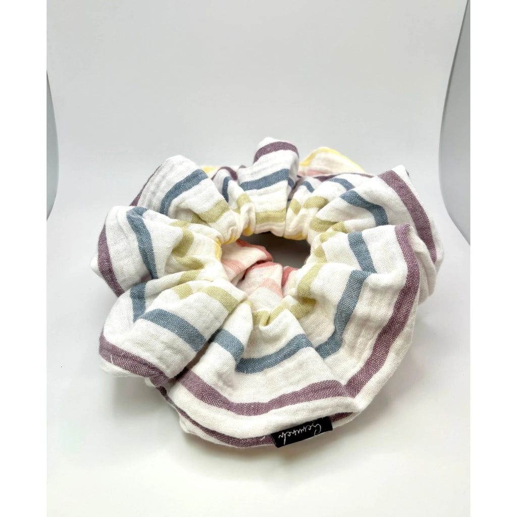 Rainbow White Striped Scrunchie