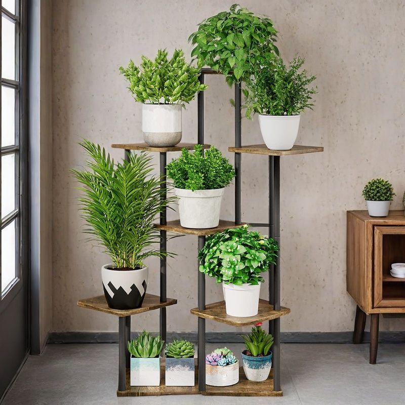 5-Tier Metal Plant Stand with Wheels, Rolling Indoor Outdoor Planter Shelf