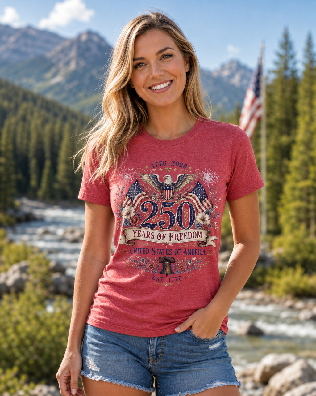 Ladies Vintage T-Shirt 250 Years of Freedom Patriotic America