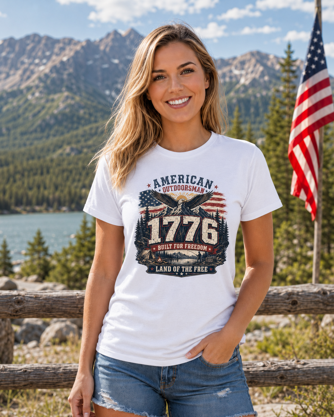 1 776 American Outdoorsman Patriotic Freedom T-Shirt
