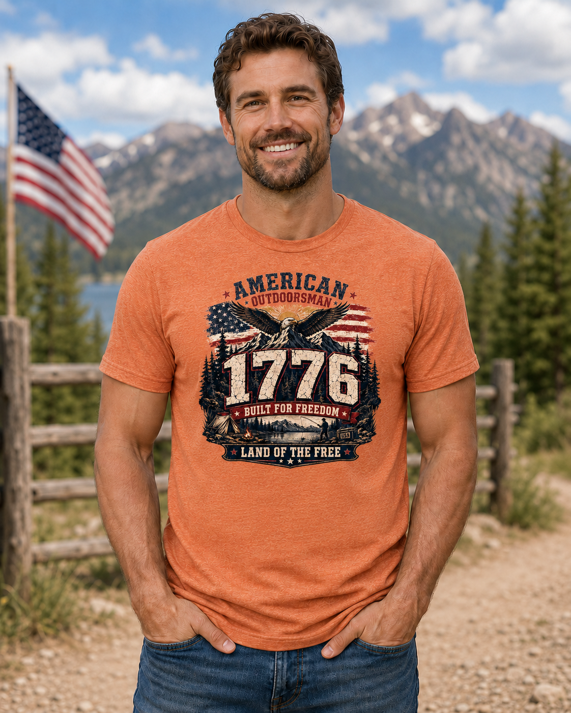 1 776 American Outdoorsman Patriotic Freedom T-Shirt