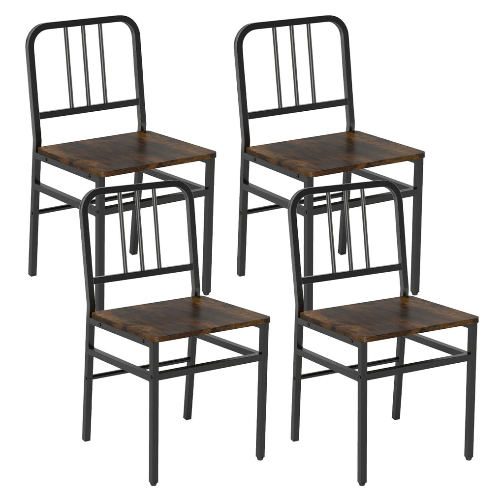 Dining Chairs Set of 4 with Slatted Backrest & Metal Frame