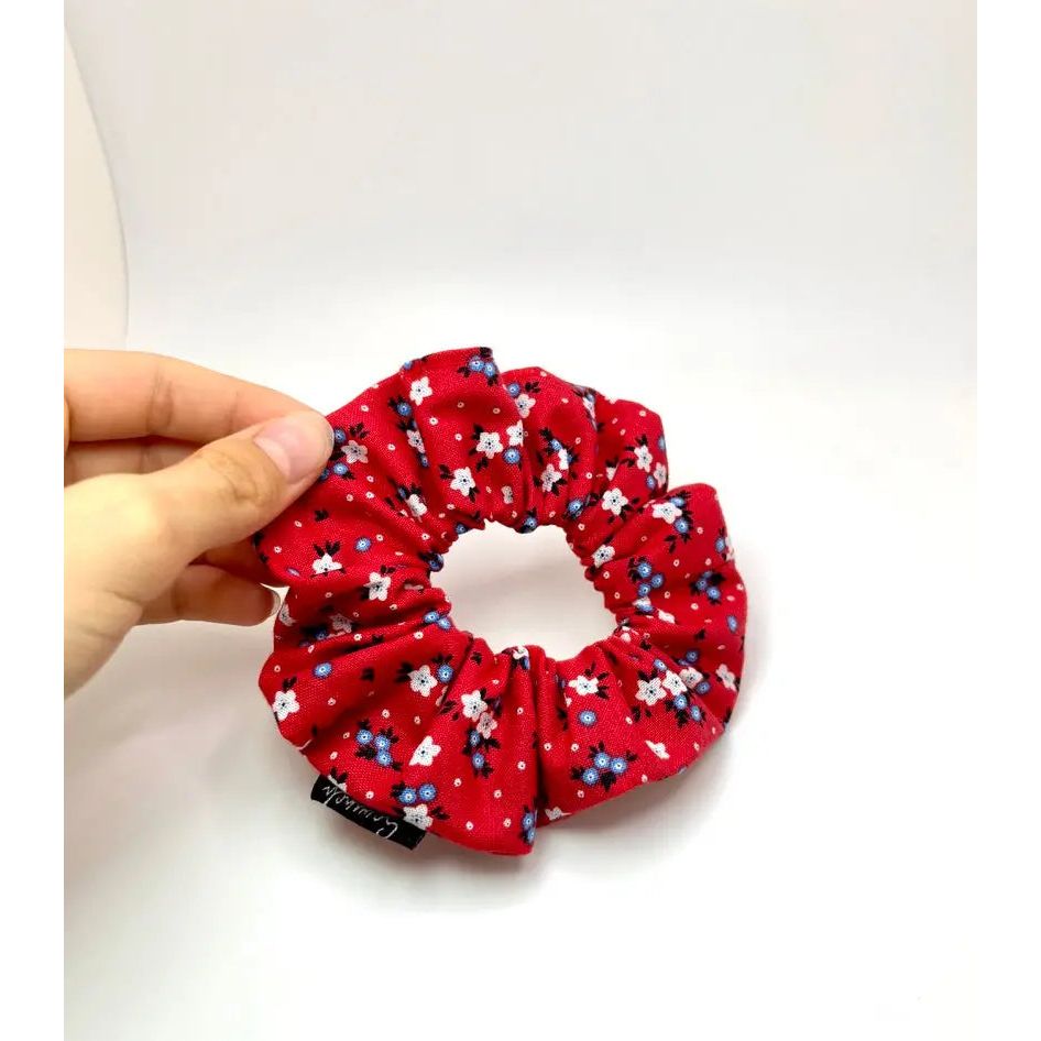 Mini Red Floral 4th of July Scrunchie