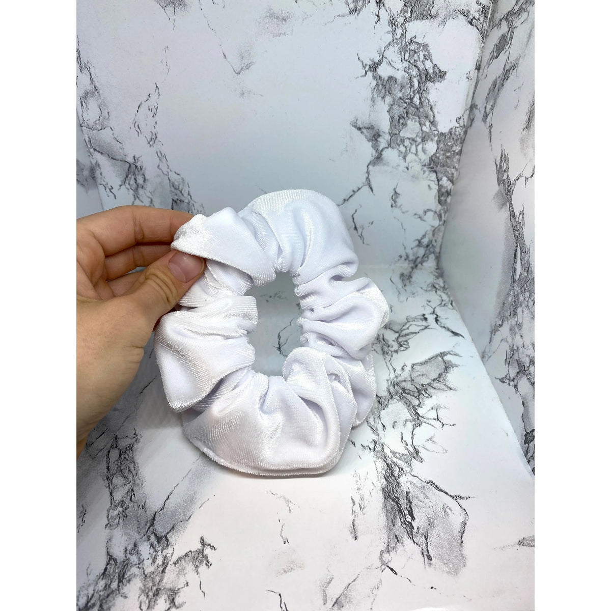 Mini White Velvet Scrunchie