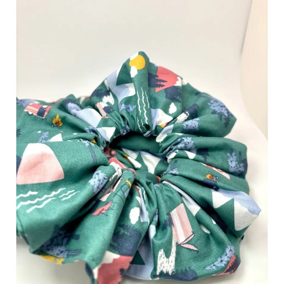 Teal Mountains & Campers Scrunchie