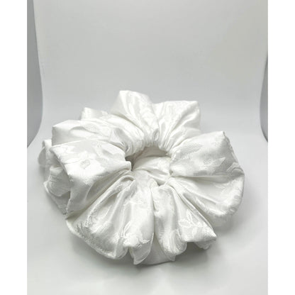 White Leaf Satin Scrunchie