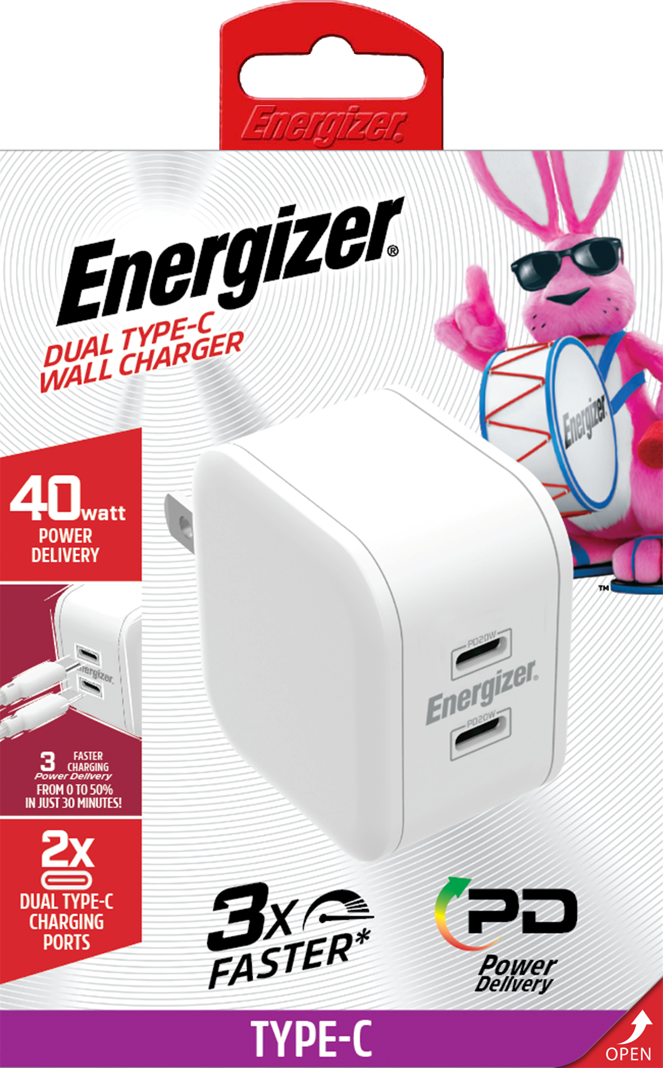 Energizer 40W Dual USB-C Wall Charger – Two-Port PD Fast Charger for iPhone, Galaxy & iPad