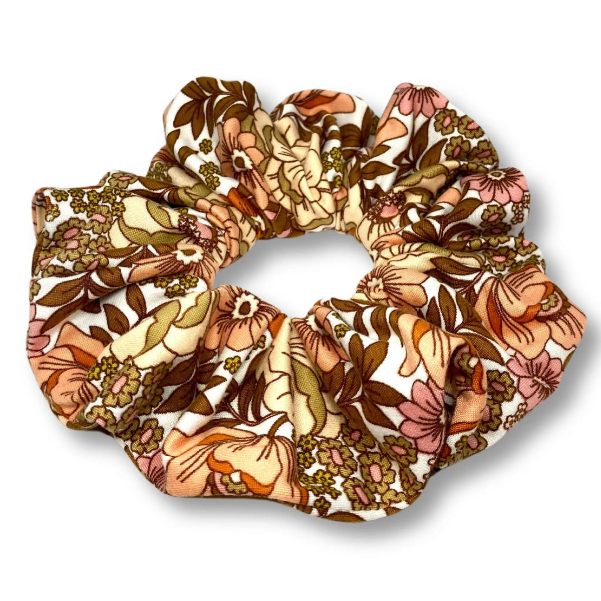 Brown Floral Brushed Polyester Scrunchie