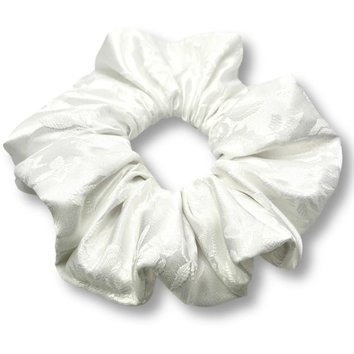 White Leaf Satin Scrunchie