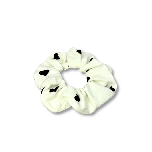 Mini White Heart Ribbed Scrunchie