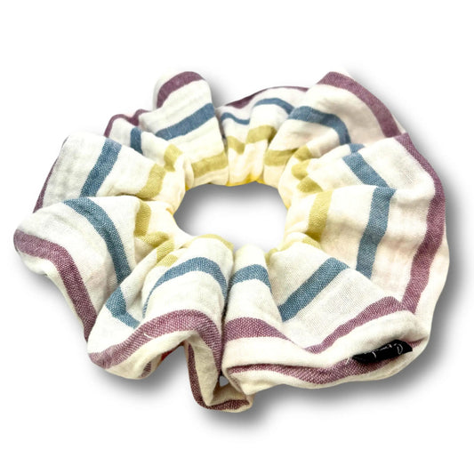 Rainbow White Striped Scrunchie