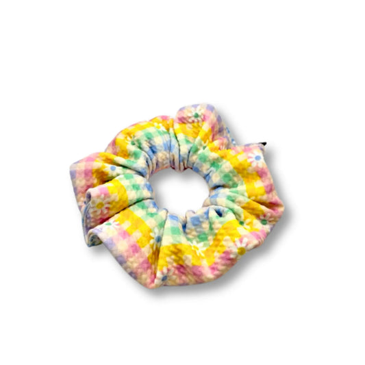 Mini Pastel Gingham Flowers Spring Bullet Scrunchie
