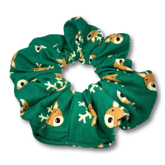 Green Reindeer Christmas Scrunchie