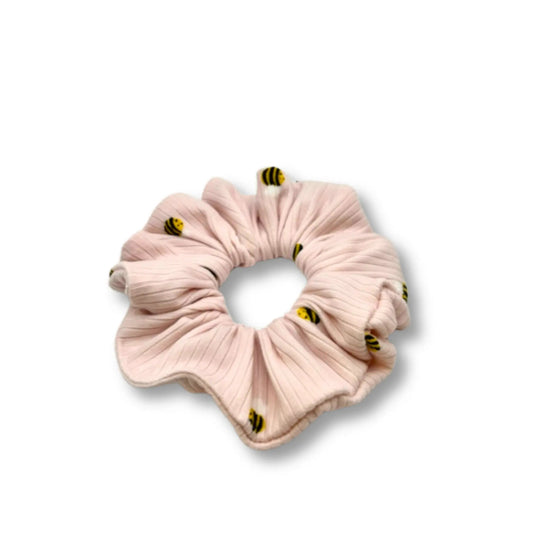 Mini Pink Bees Ribbed Scrunchie