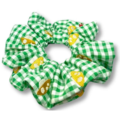 Green Plaid Mushroom Scrunchie