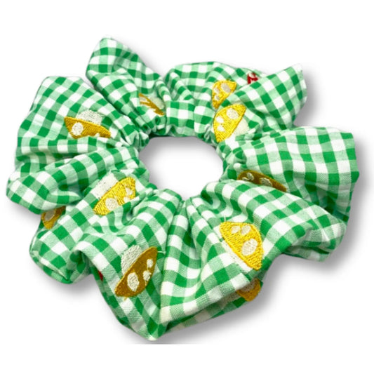 Green Plaid Mushroom Scrunchie
