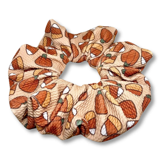 Candy Corn and Pumpkin Bullet Halloween Scrunchie