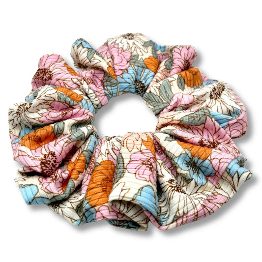 Colorful Flowers Ribbed Scrunchie