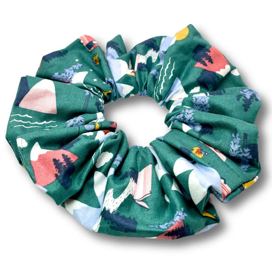 Teal Mountains & Campers Scrunchie