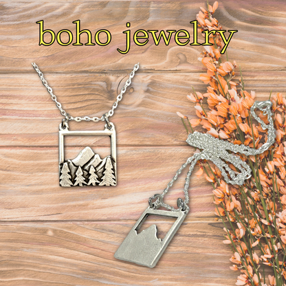 Mountain Range Forest Nature Necklace Bohemian Jewelry