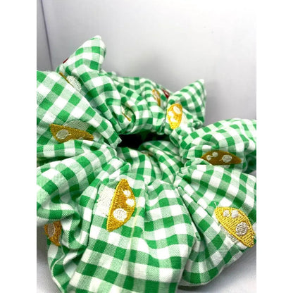 Green Plaid Mushroom Scrunchie