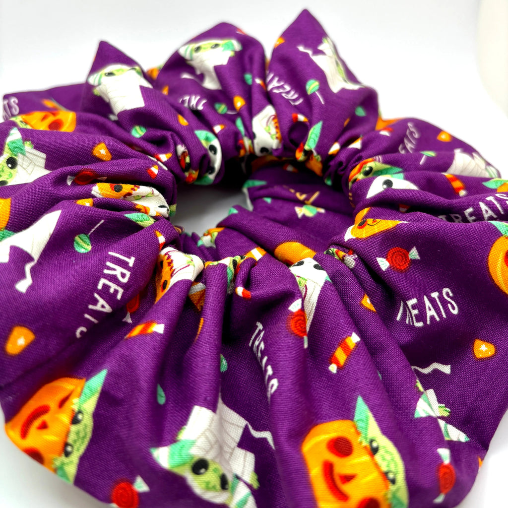 Purple Baby Yoda Halloween Scrunchie