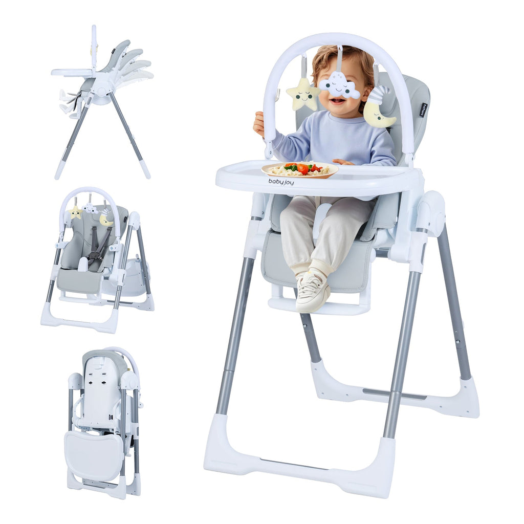 Foldable Baby High Chair with Adjustable Height and Relining Seat