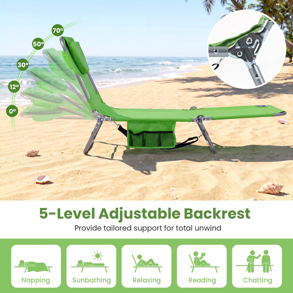 Folding Beach Lounge Chair with Adjustable Backrest for Lawn