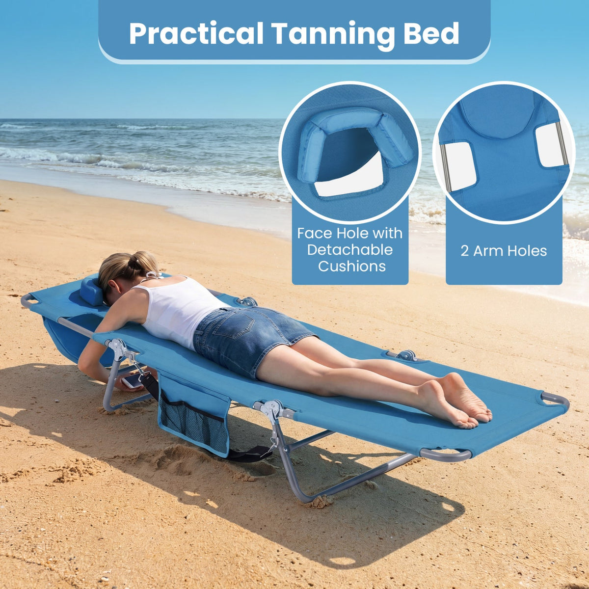 Folding Beach Lounge Chair with Adjustable Backrest for Lawn