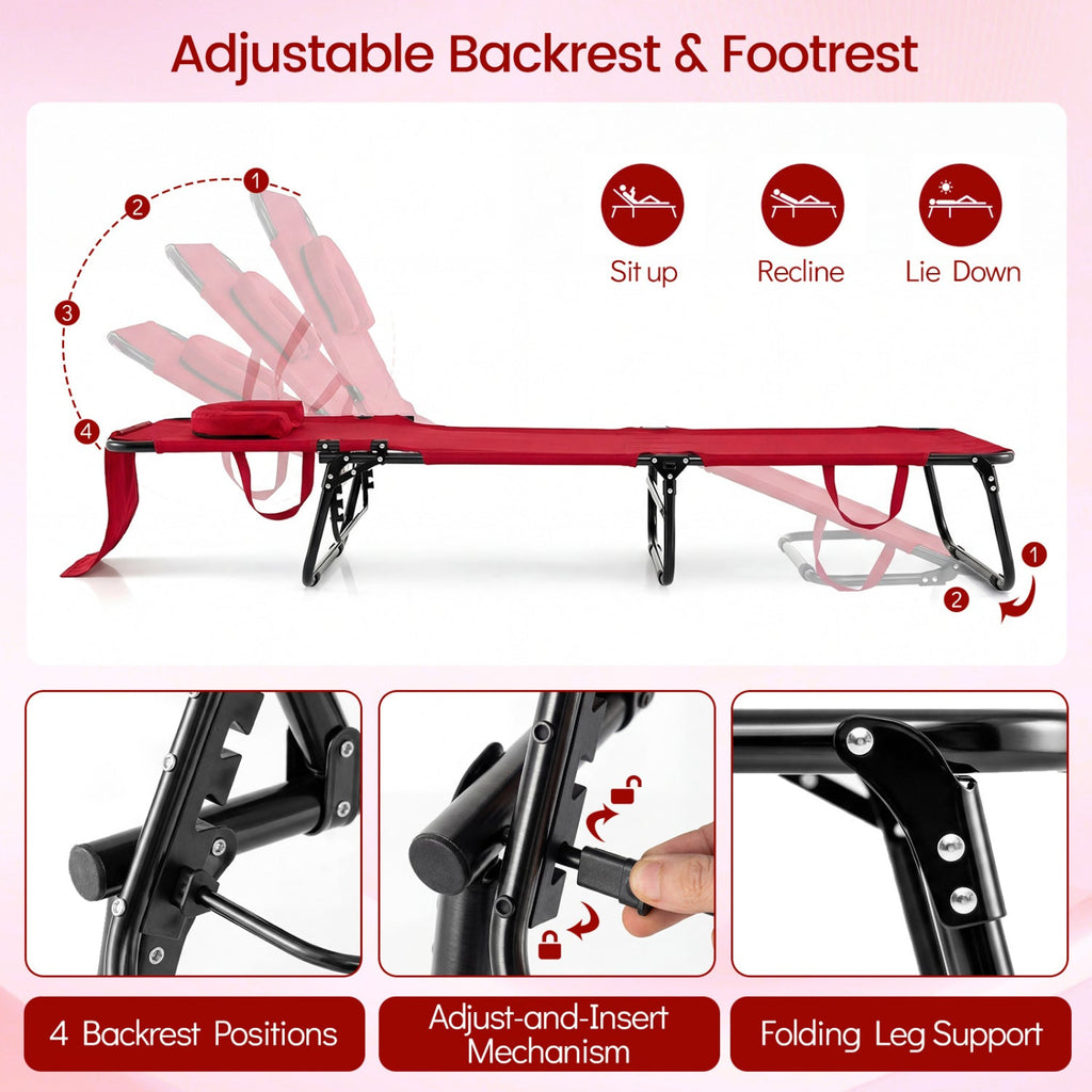Folding Face Down Tanning Chair with Face Hole 3 Removable Pillows