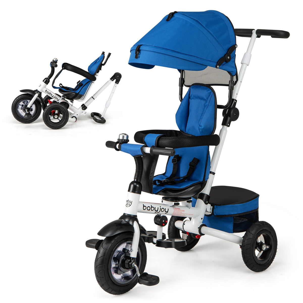 Folding Tricycle Baby Stroller with Reversible Seat and Adjustable Canopy