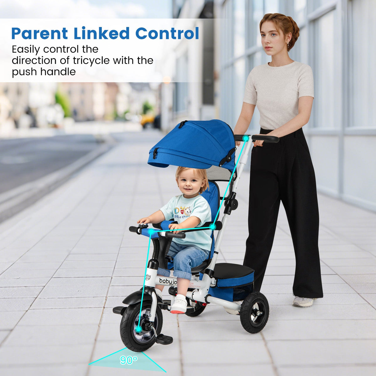 Folding Tricycle Baby Stroller with Reversible Seat and Adjustable Canopy