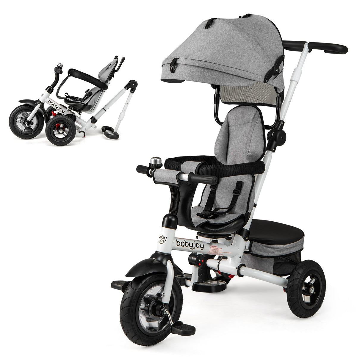 Folding Tricycle Baby Stroller with Reversible Seat and Adjustable Canopy