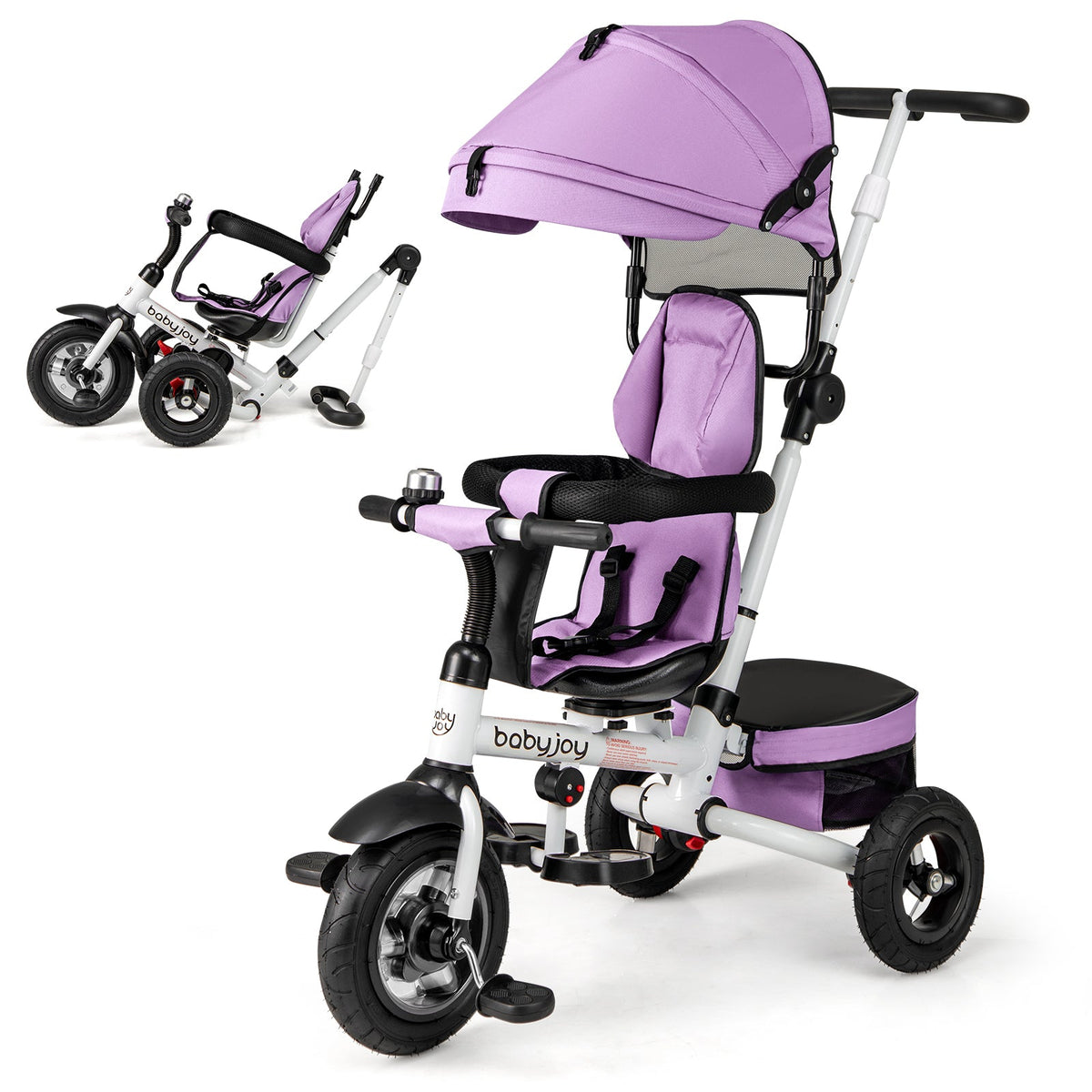 Folding Tricycle Baby Stroller with Reversible Seat and Adjustable Canopy