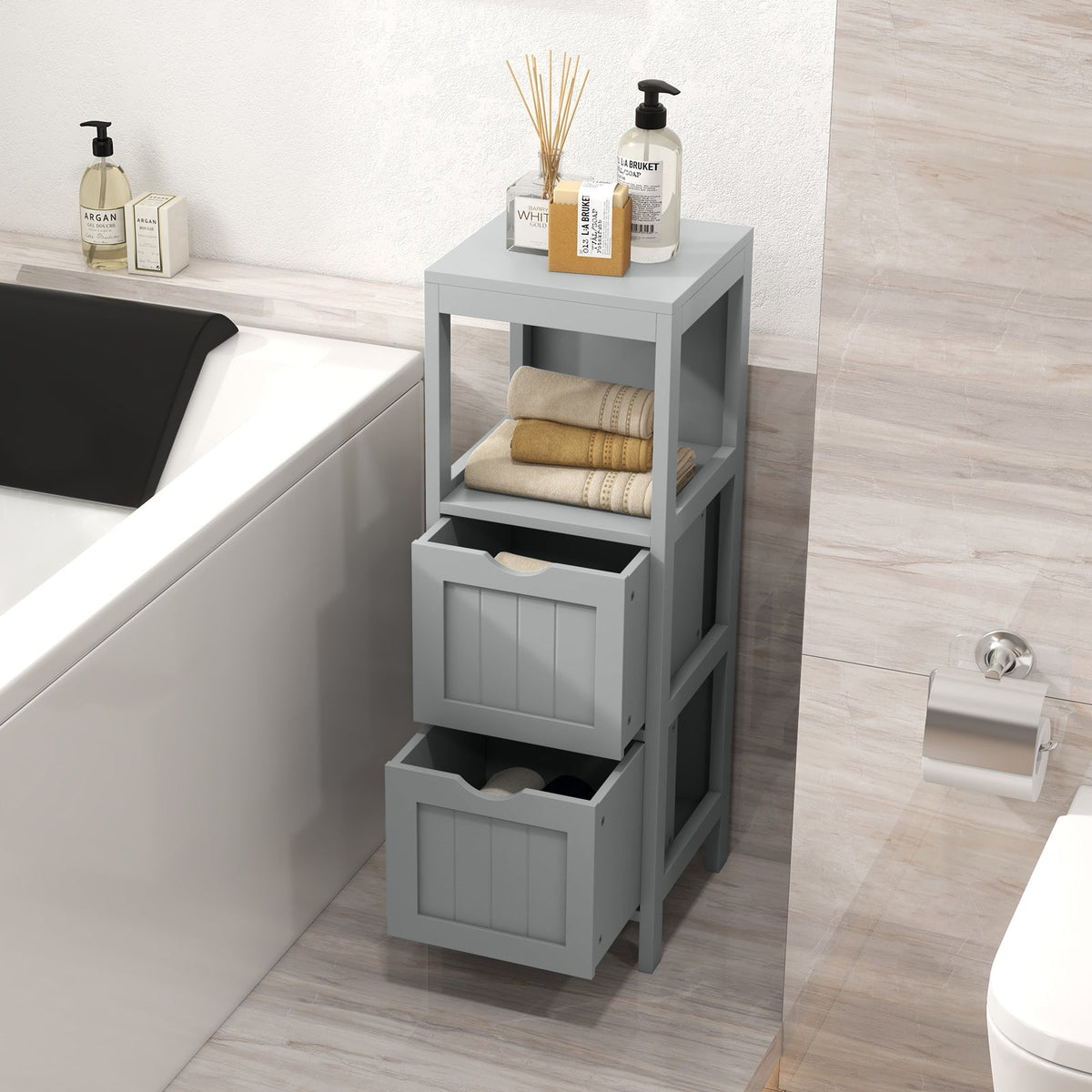 Freestanding Storage Cabinet with 2 Removable Drawers for Bathroom