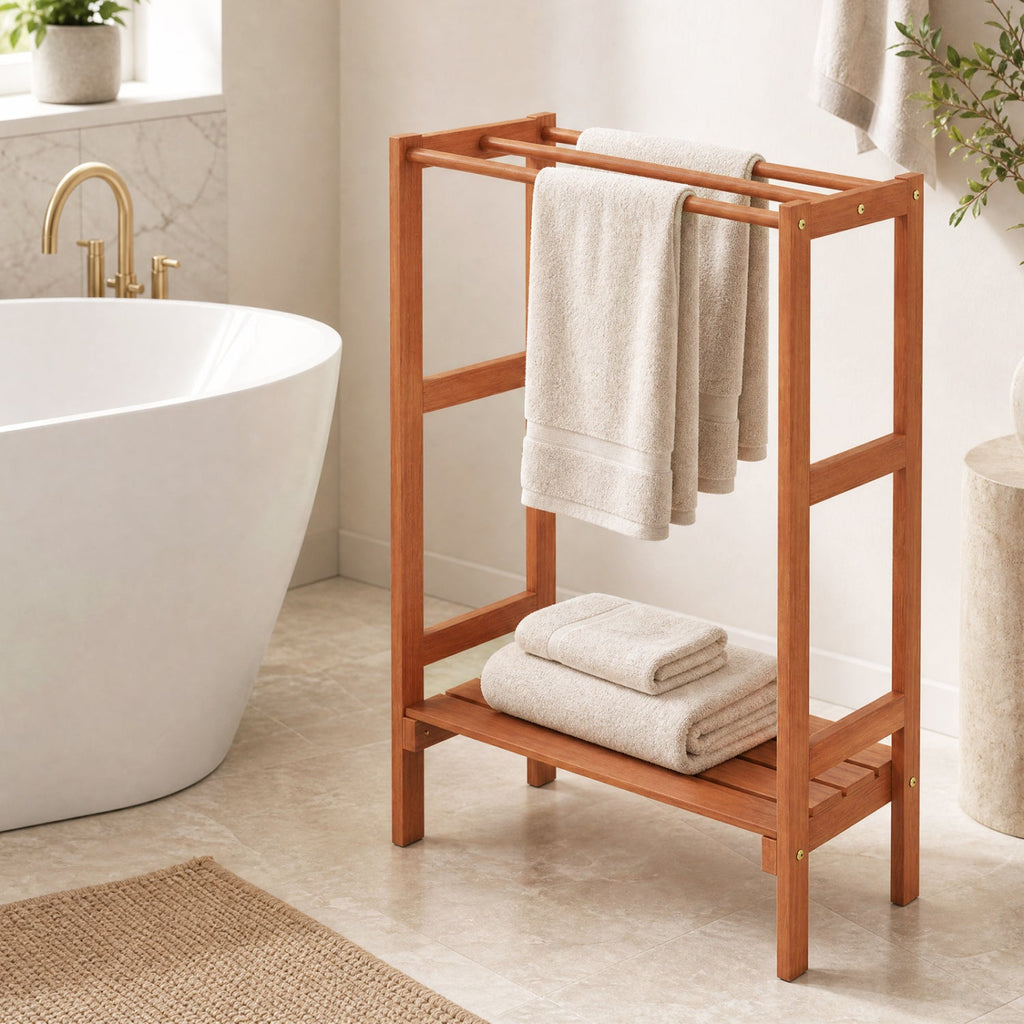 Freestanding Towel Rack with 3 Bars and Bottom Shelf