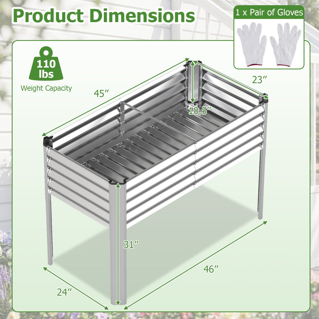 Galvanized Raised Garden Bed with Legs 46" x 24" x 31" Metal Elevated Planter Box