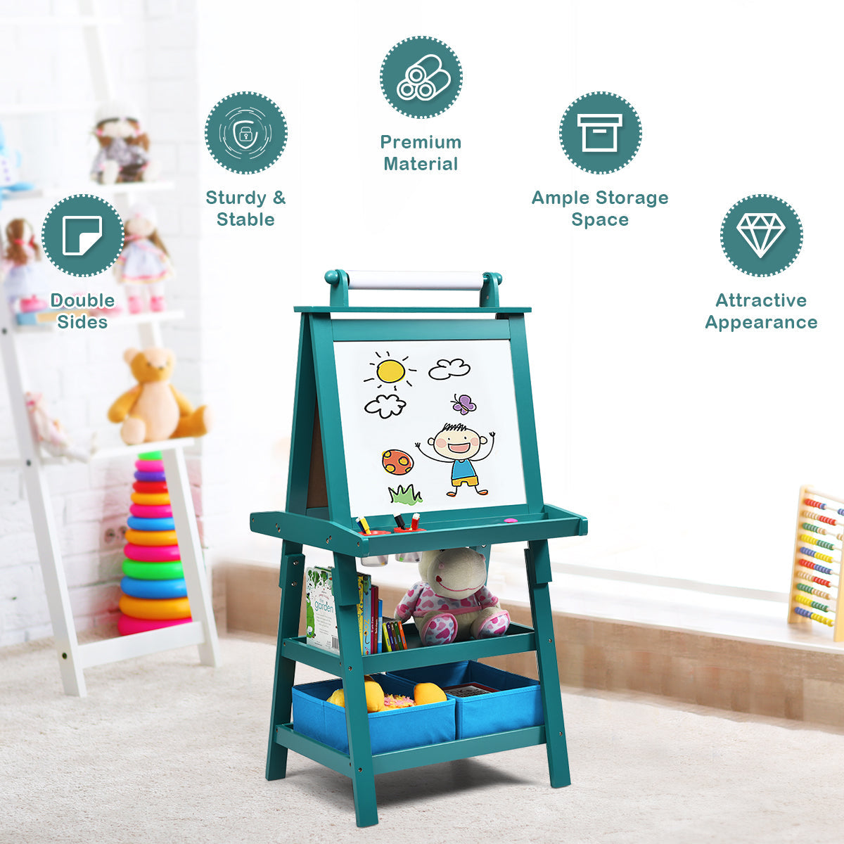 3 in 1 Double-Sided Storage Art Easel-Brown