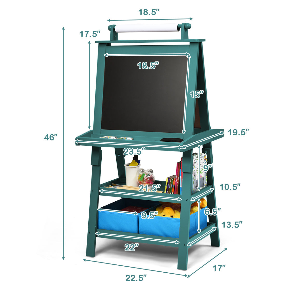 3 in 1 Double-Sided Storage Art Easel-Brown