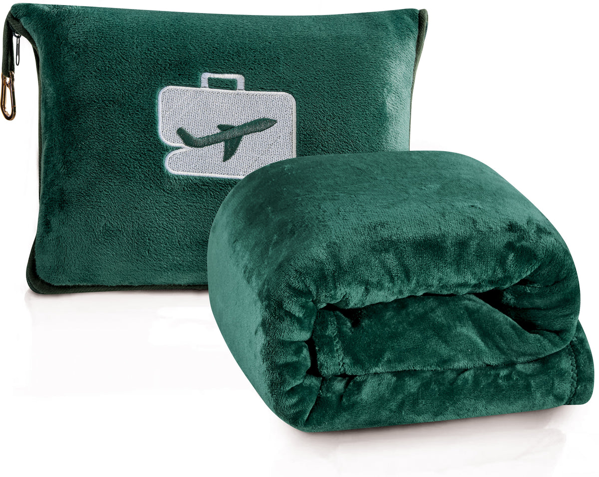 Comfort Fly Travel Blanket & Pillow – 2-in-1 Micro Plush Airplane Blanket with Carry Case (40" x 70")