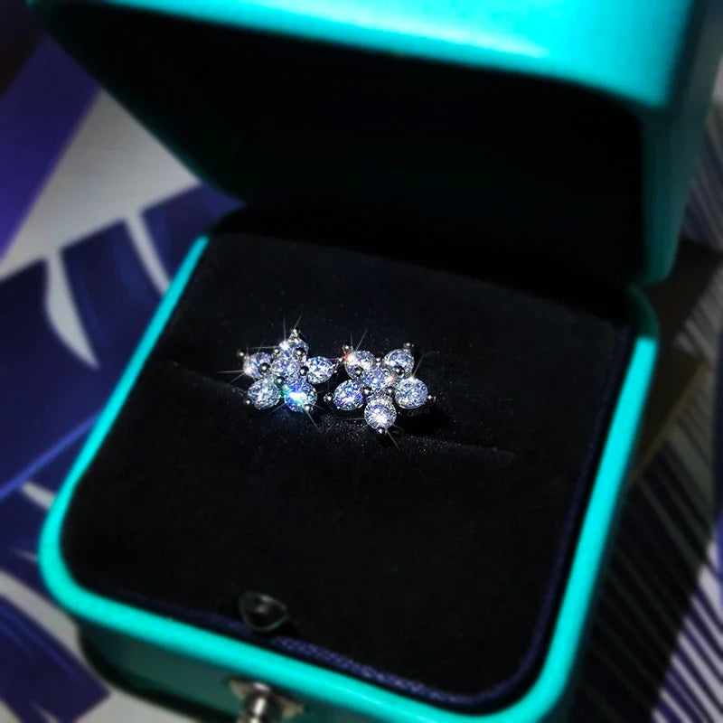 925 Sterling Silver Plum Blossom Stud Earrings | Zircon Jewelry for Women