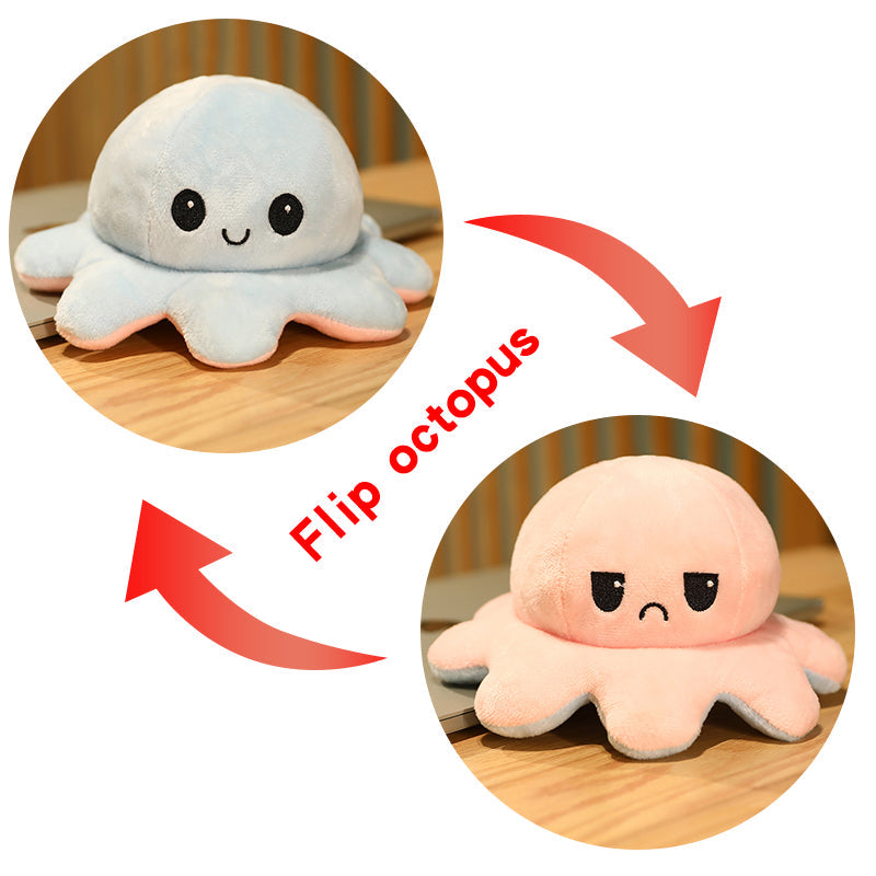 Reversible Octopus Plush Toy 8 Inches – Soft Two-Sided Design - Mystery Color