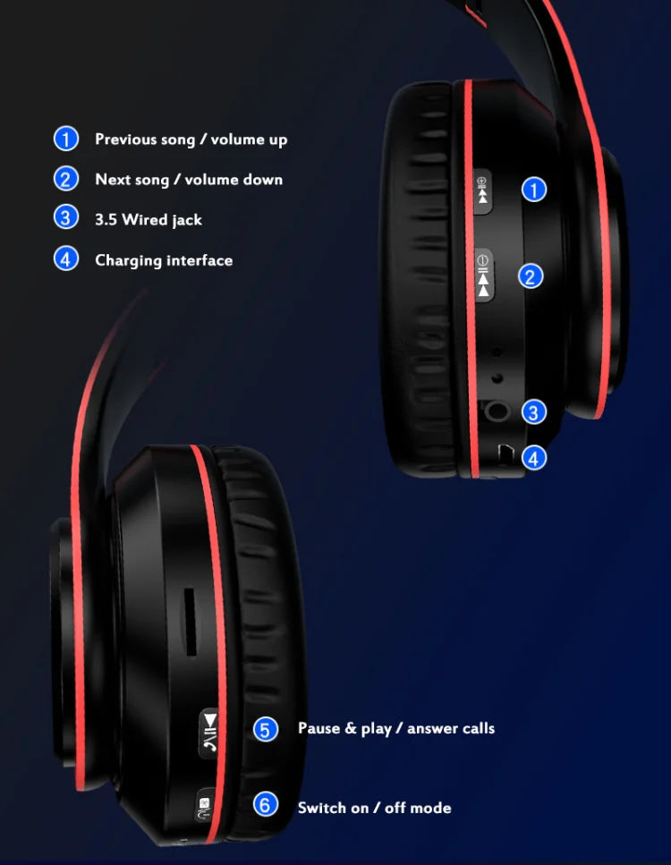 B39 Red & Black Wired Headphones with Adjustable Headband – Sleek Everyday Design (Item #MG-B39)