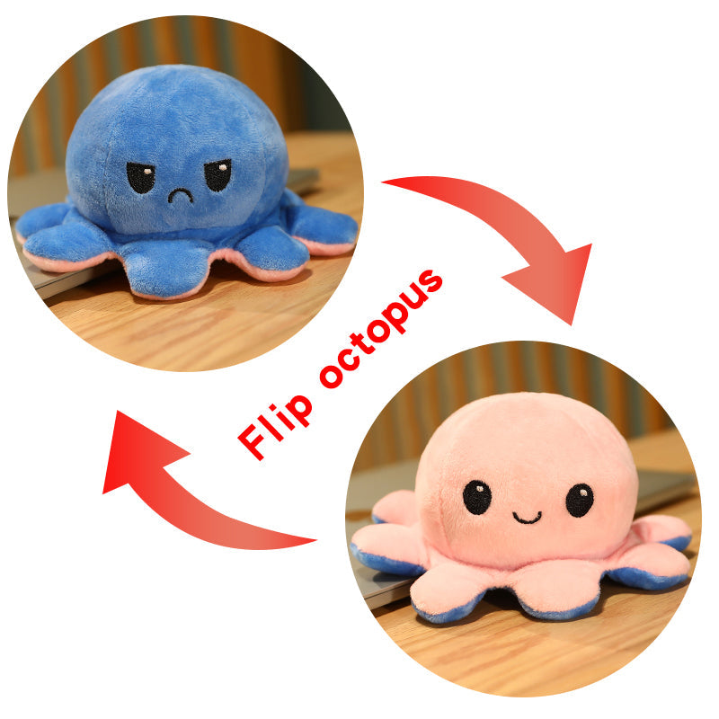 Reversible Octopus Plush Toy 8 Inches – Soft Two-Sided Design - Mystery Color