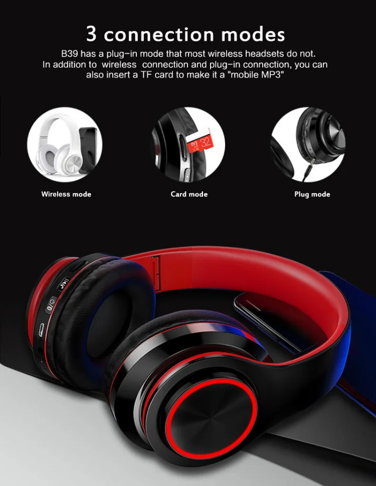 B39 Red & Black Wired Headphones with Adjustable Headband – Sleek Everyday Design (Item #MG-B39)